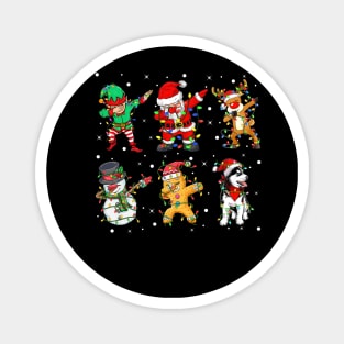 Dabbing Dab Santa Elf Siberian Husky Dog Friends Christmas Lights Magnet